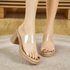 Fashion Women's 2025 Summer Newest Style Fashion Thick Heel Women Slippers Transparent Mid-heel Female Sandals