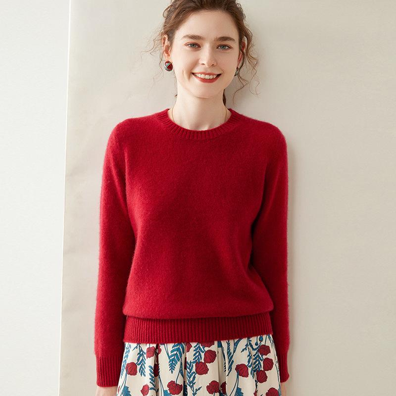 Women's Cashmere Round Neck Slimming Wool Sweater - Warm, Loose, Long Sleeve, Short Style Base Layer for Spring and Autumn