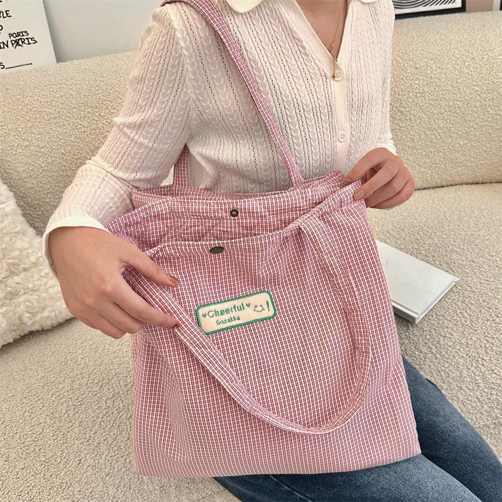 Fashionable Korean Style Plaid Double Pocket Shoulder Bag For Casual Daily Use