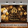 2D luxurious black gold 40th birthday background fabric with gold handwritten words "Happy Birthday"