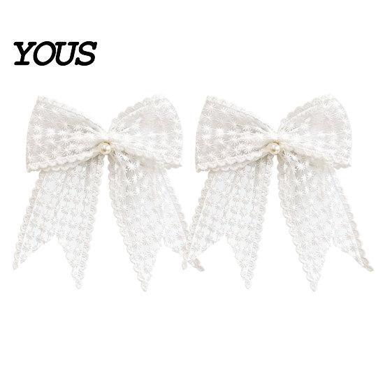 Lace Curtain Ties 2Pcs Bowknot Tiebacks, Bow Holdbacks with Pearls, Decorative Tiebacks for Home Office Living Room Bedroom Wedding Party Decor