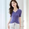 Srcr Women's Faux Two-Piece Silk Blend Short Sleeve Knit Top