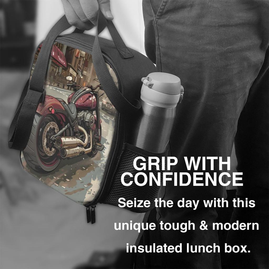 1pc Motorcycle Illustration Insulated Lunch Bag - Waterproof Polyester, Ideal for Camping, Picnics & Outdoor Use
