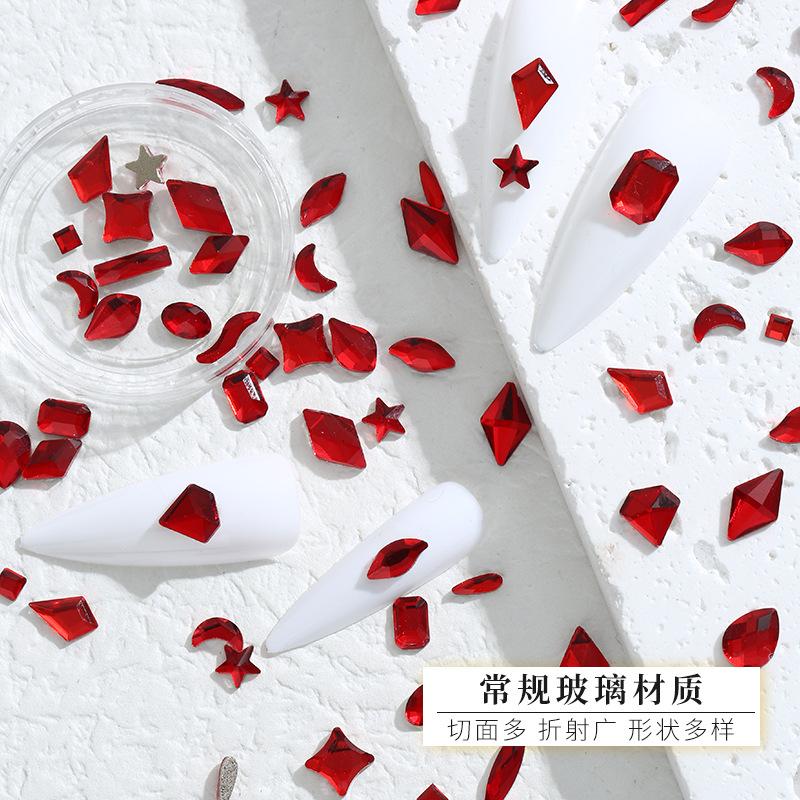 Red Nail Art Jewelry Drill Flat Bottom Special-Shaped Drill Water Drop Horse Eye New Year'S Red Nail Glass Sticker Drill