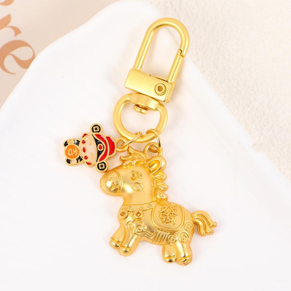 Chinese Style Horse Key Ring Gold Zodiac Pony Bag Pendant Retro Gold Pony Keychain  Birthday Gift