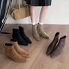 Fine Heel Suede French Small Ankle Boots Square Head Thin Short Boots Women's Shoes 2025 Autumn and Winter Velvet Brown Martin Boots