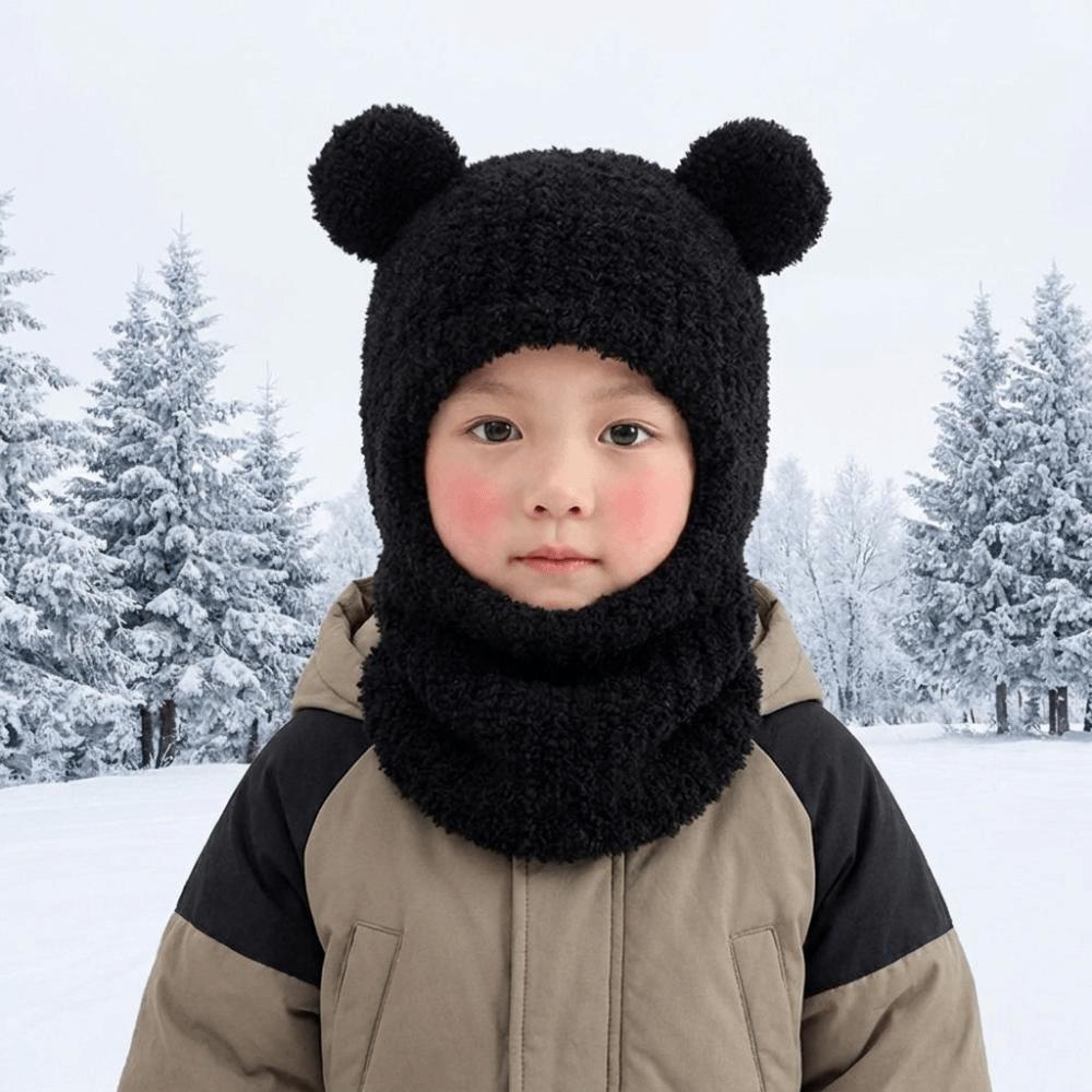 Warm Lining Children Windproof Hooded Hat Bear Kids Balaclava Hat Children