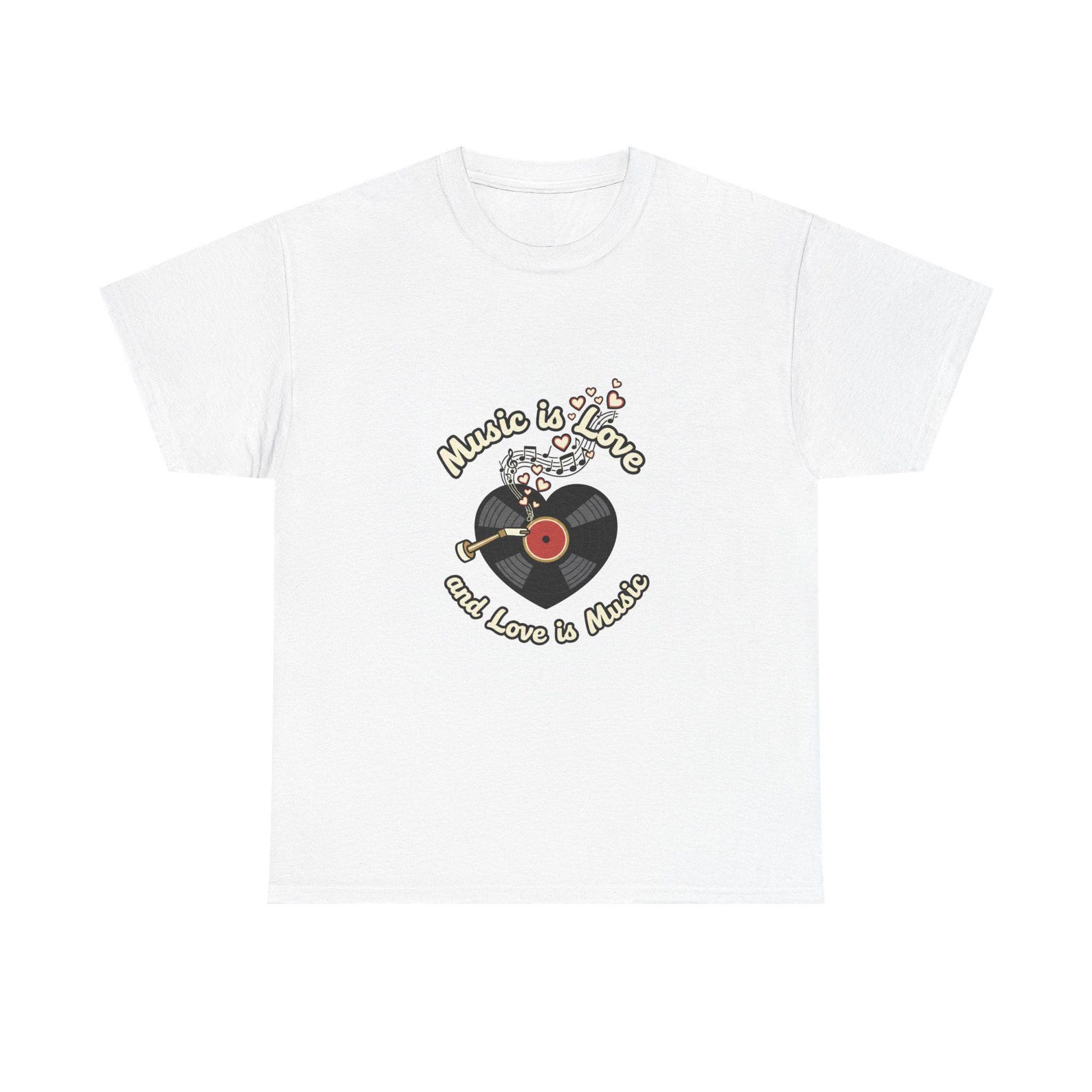 Music is Love Vinyl Record Tee | Retro Cat with Headphones L
