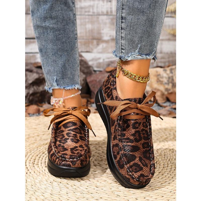 Lace-up Platform Leopard Print Low-top Shoes Women's Plus Size Casual Lace-up Shoes