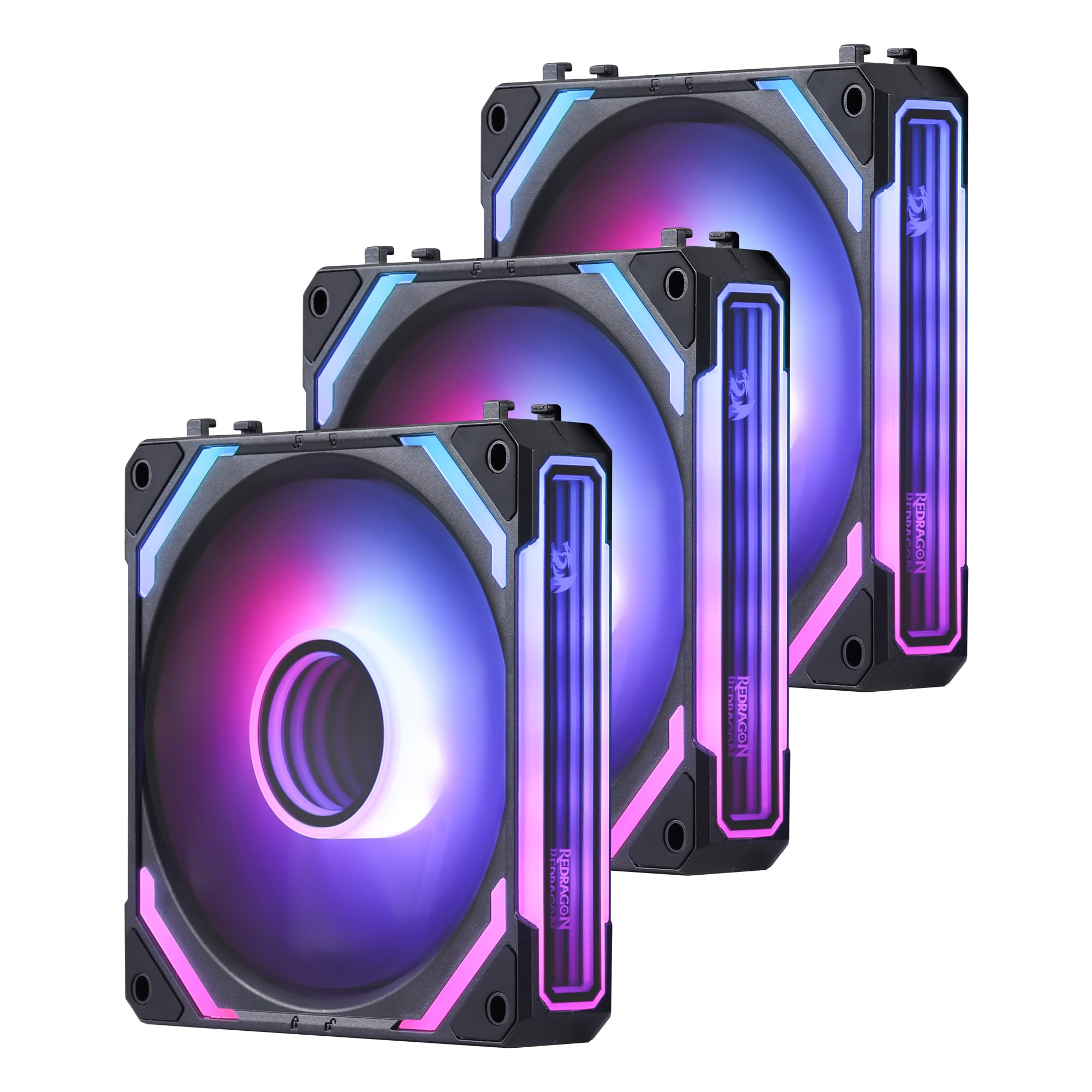 

Redragon GCF012 Reverse 120mm PC Case Fan Daisy Chained 5V ARGB Lighting PWM Case Fan for Case Cooling 120x120x25mm 3 Pack Black 3-Pin 4-Pin чорний