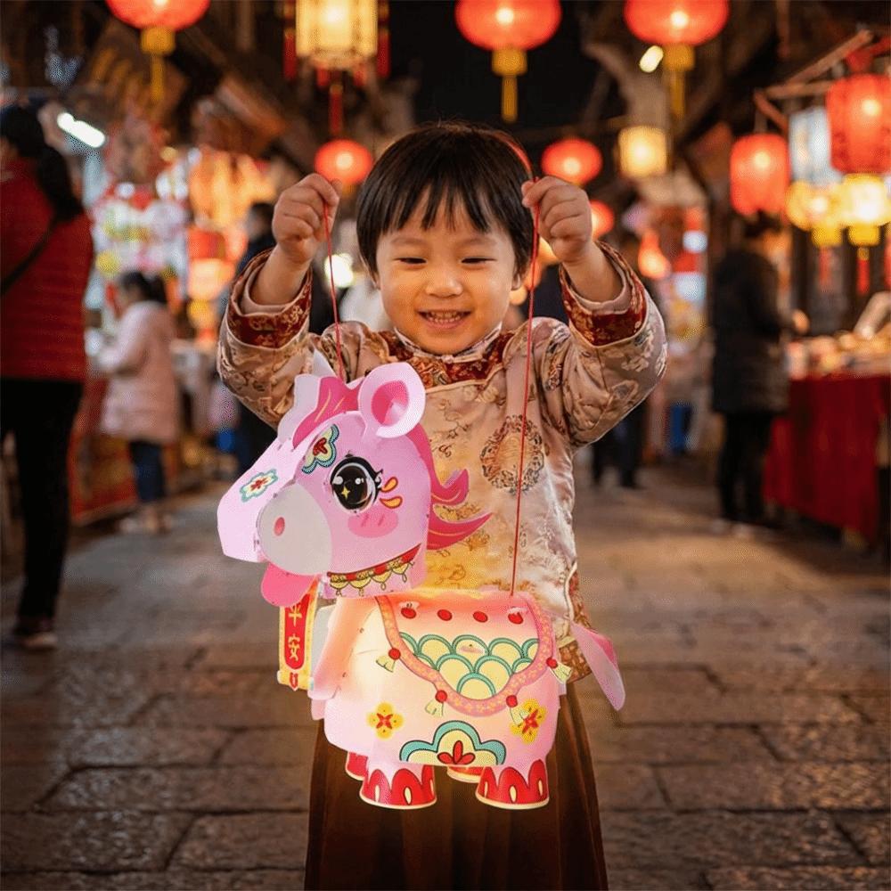 PVC Horse Year Decorative Lantern Cartoon Pony Waterproof Mid-Autumn Lantern Hanfu Accessories DIY Handmade