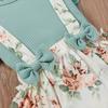 Neugeborenen  Blumige Sommer-Outfits Geripptes T-Shirt und Shorts Stirnband