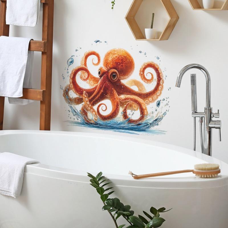 Decorative Stickers for Bathroom Decoration In The Cartoon Water Ripple Scene Featuring An Octopus
