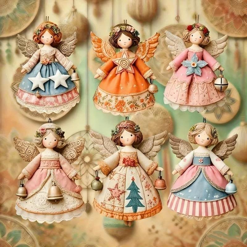 

6/12/24/36Pcs Christmas Tree Decor Vintage 2D Christmas Angel Girl Wooden Pendant For Home Xmas Wall Hanging Ornament Decoration
