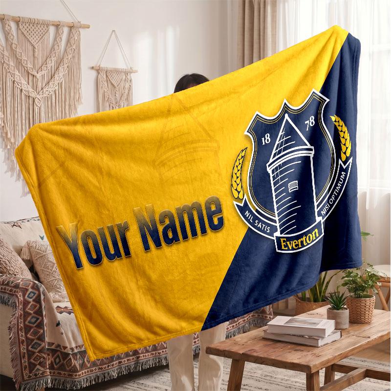 Everton FC Personalisierte Fleecedecke Mit Fußballlogo, Individueller Name Text Weich Warm Home Überwurfdecke