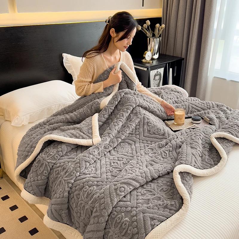 New European Style Carved Velvet Warm Blanket for Bed Soft Fluffy Sofa Cover Blankets Super Warmth Autumn Winter Throw Blanket