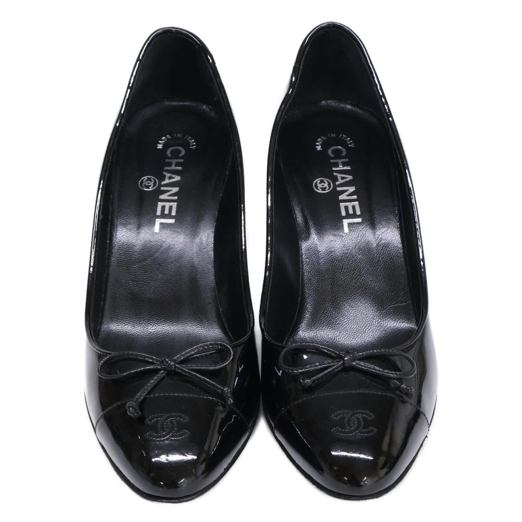 Chanel [Ausgezeichneter Zustand] G27742 CC Logos Schleife Lackleder Absatzschuhe 37 1/2 schwarz Gebraucht