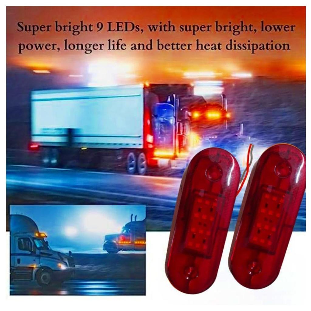 8PCS Red LED Running Board Side Marker Clearance Lights 12V for Truck Trailer RV Bus Boat | Waterproof Flat Base
