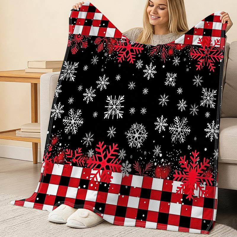 Soft Anti-Pilling Flannel Throw Blanket for Postpartum Moms Snowflake Grid, Cozy Warm Winter Home Decor, Great for Christmas & Halloween