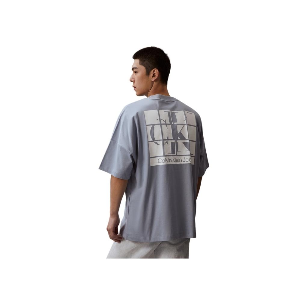Calvin Klein Casual Round Neck Logo Print Loose Short Sleeve T-Shirt Unisex Tops Light-Blue J400212-DBT