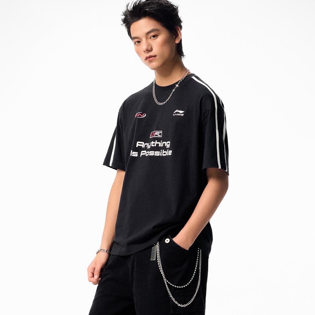 Li Ning Sports Lifestyle Series American Retro Casual Fashion Versatile Summer T-Shirt Loose Round Neck Brand Logo Letter Printed T-Shirt ATSW263-1