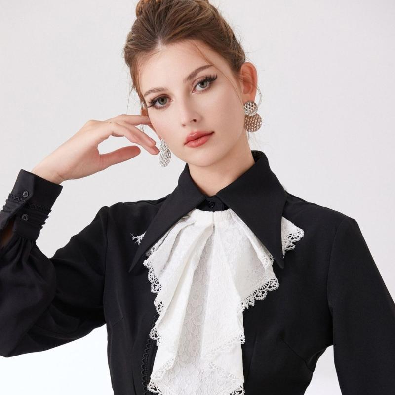 Courtstyle Spitze Drapierung Abnehmbarer Kragen Jabot Halsbekleidung Dekorativer Kragen für Punk-Styling Formelles Event Halsschmuck