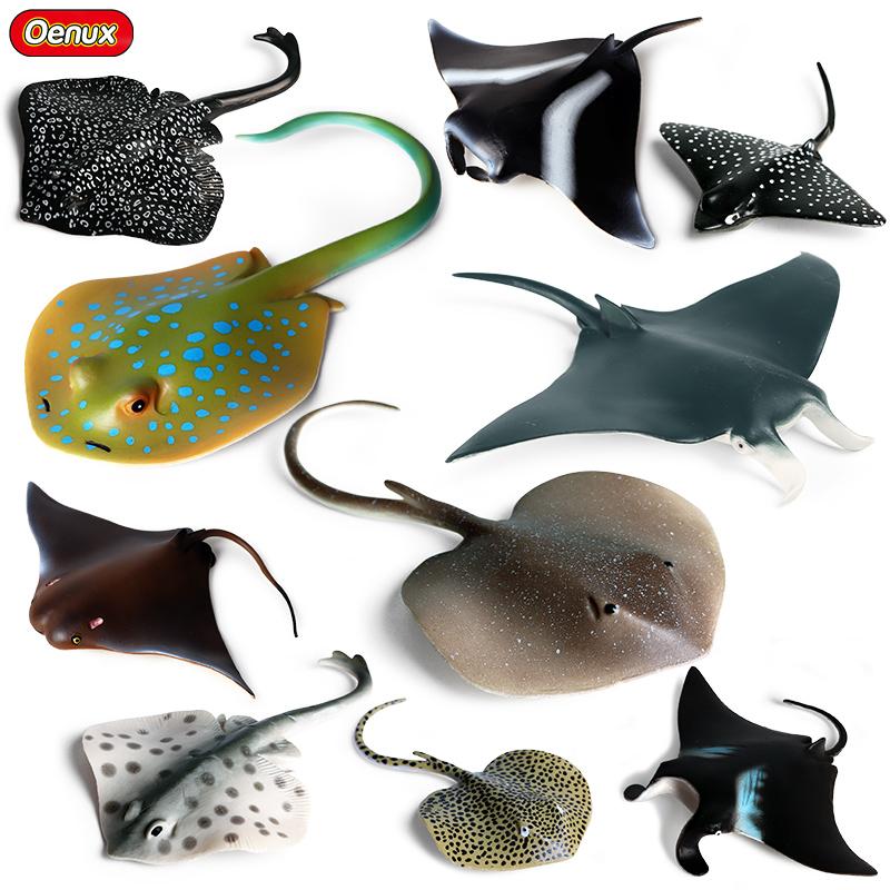 Oenux 10PCS Sea Life Animals Ray Devilray Mantaray Model Action Figures Figurines Ocean Marine Aquarium Education Kids Toy Gift