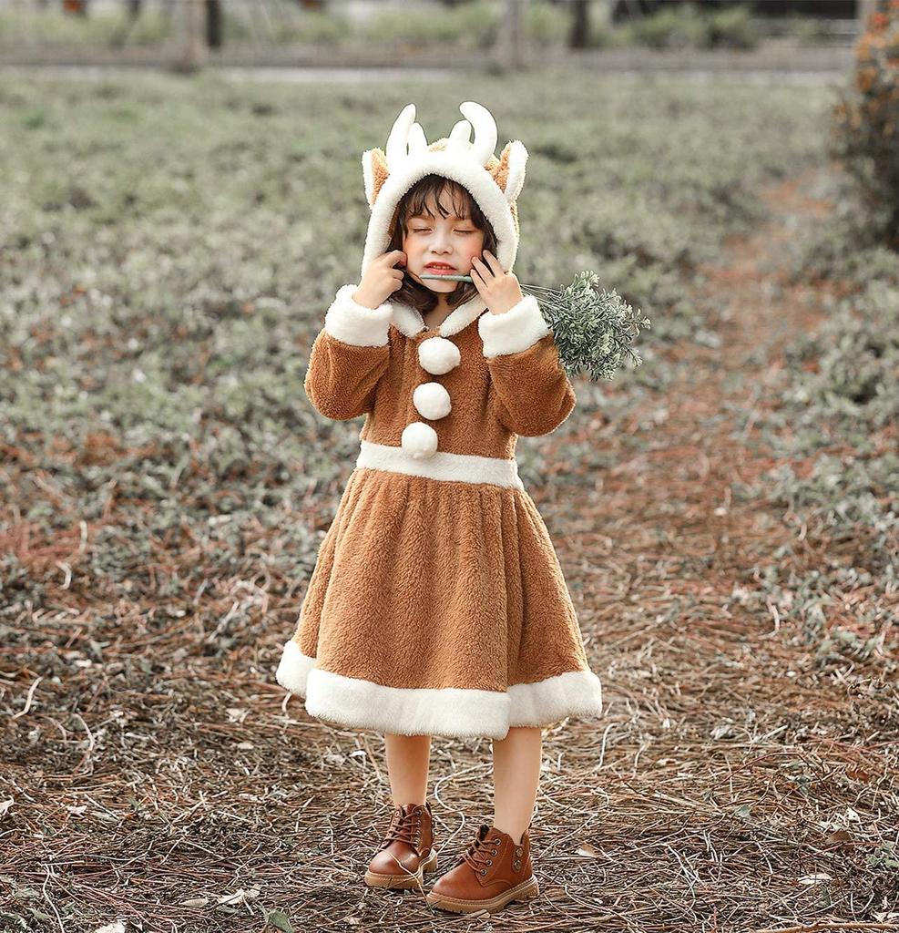 Cute Fluffy Reindeer Cosplay Kigurumi for Reindeer Santa New School Festivals L Girls, Dress, Costume, Parent-Child Outfit, Christmas, Halloween,