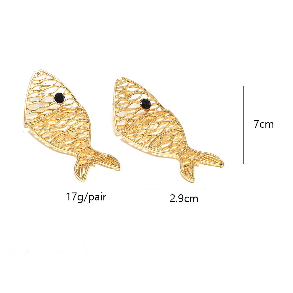 Golden Hollow Fish-Shaped Metal Dangle Earrings - Unique Animal Design