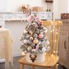 Flocked Pink Mini LED Christmas Tree Set with White Ornaments for Desktop DIY Decoration
