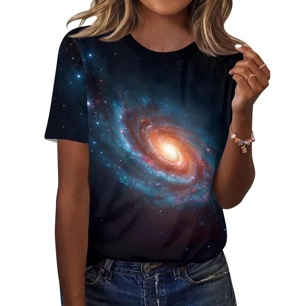 Women's Fashionable Casual Short Sleeve Print Round Neck Pullover Top