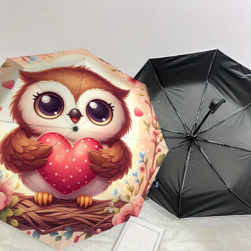 1pc Cute Owl Holding Heart Umbrella with Plastic Handle,Suitable for All Seasons Home Travel Outdoor UmbrellaDD312