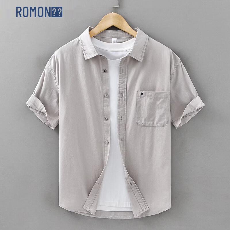 ROMON Men's Summer Casual Pure Cotton Short Sleeve Shirt