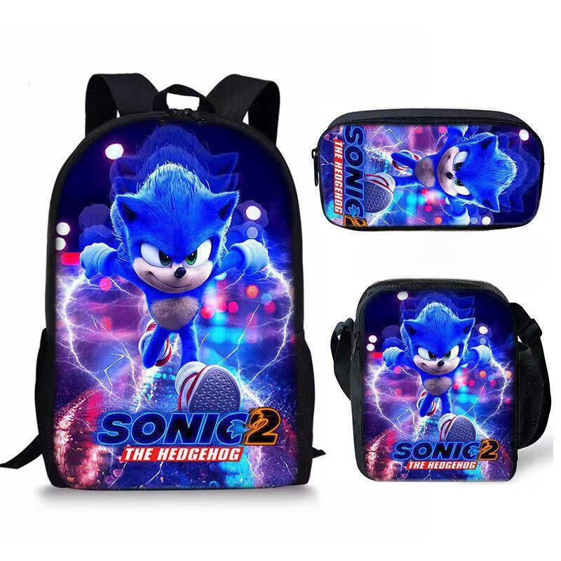 Sonic Cartoon School Bag Set With Oxford Fabric Breathable Lightweight For Kids School Use