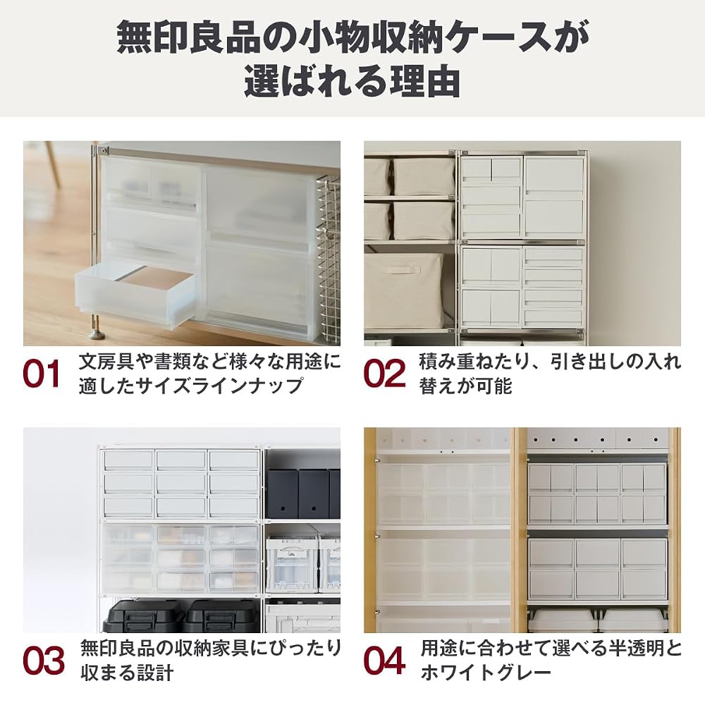 MUJI Recycled Polypropylene Small Item Storage Case, Medium, 2 Drawers, White Gray - Approx. W26 x