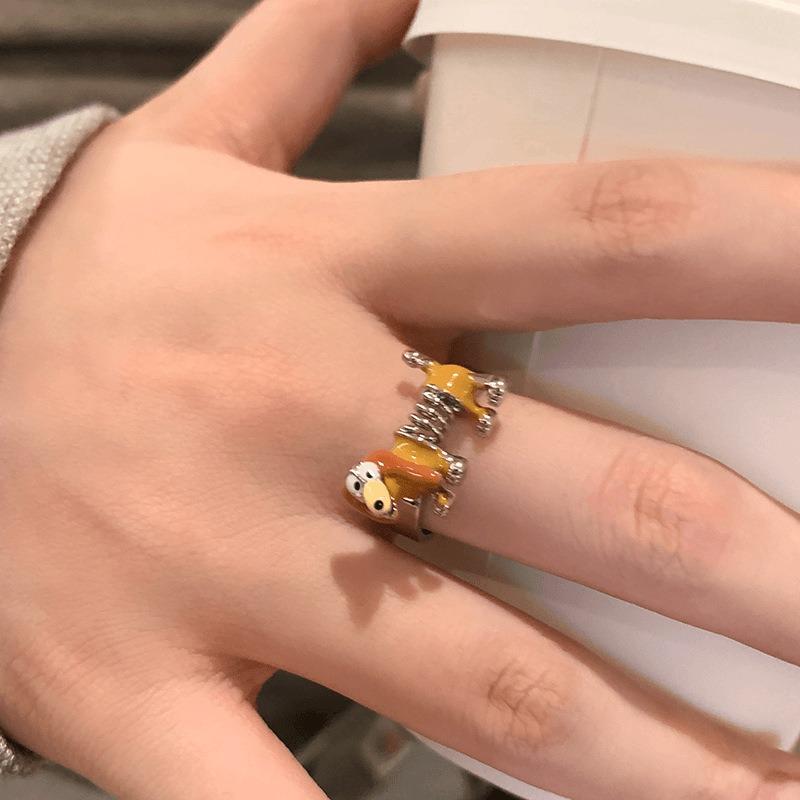Cute funny spring dog ring childlike fun cute girl index finger ring opening adjustable ring