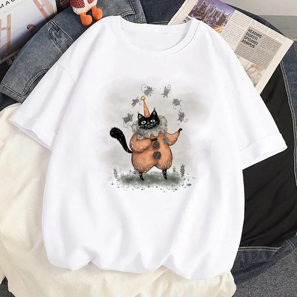 Cat Mushroom Halloween top women streetwear t shirt girl comic clothing