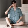 Ice silk pajamas men's summer 1011 new short-sleeved black high-end simulation silk summer loungewear set