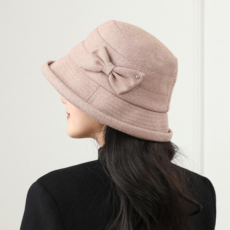 The New Women's Plaid Basin Hat In The Elderly Bucket Hat Autumn and Winter Warm Top Hat