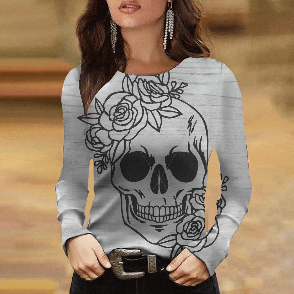 Women'S Mesh Small Flower Chiffon Shirt, Women'S Spring/Summer Round Neck Slimming Pullover Long Sleeved Top