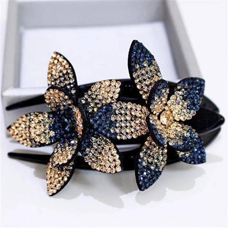 Female Beads Hairgrip Elegant Rhinestone Flower Duckbill Hair Claws Vintage Hair Combs Clip Shinning Hairpin Ponytail Headwear