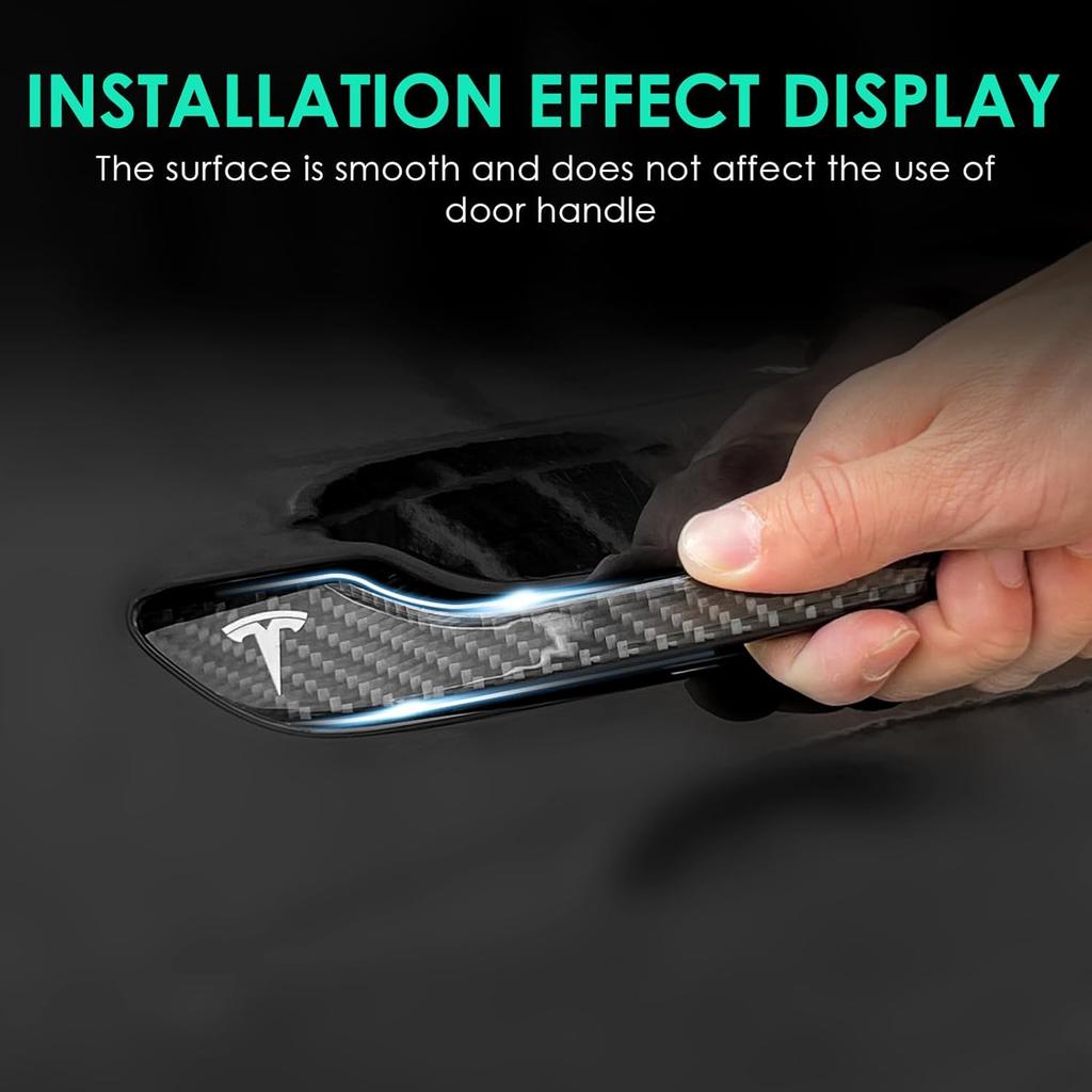 4PCS Door Handle Cover Compatible with Tesla Model 3 (-2025) Highland Model Y (-2026) Juniper Real Carbon Fiber 3D Sticker Wrap Covers Exterior Trim