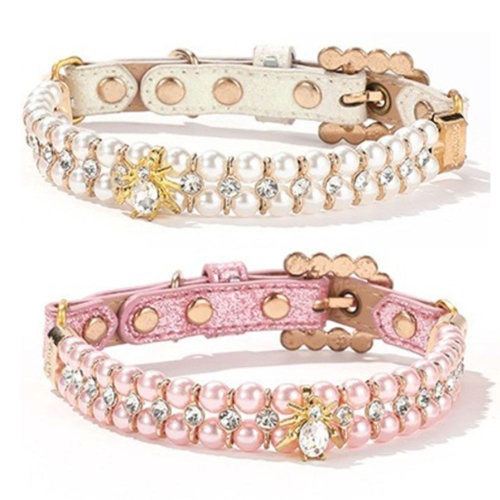 Rhinestone Dog Cat Pearl Collars Adjustable Neck Strap for Small Dogs Cat Necklace for Kitten