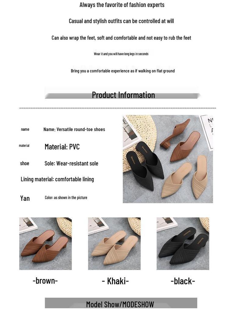 Heli Shark Dam Chunky Heel Spetsig Tå Stängd Tå Casual Halvtofflor - Vår/Sommar Mode Sandaler