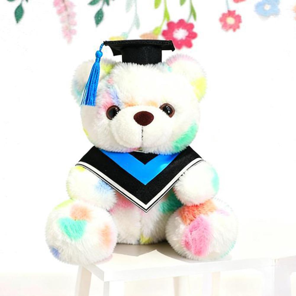 Color Teddy Bear Plush Stuffed Animal With Graduation Cap Kawaii Soft Toys Boys Girls Kids Graduation Gifts Room Home Decoration