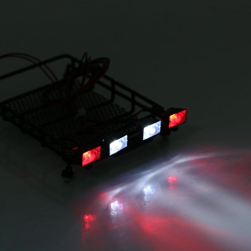 Middle Size Roof Rack Luggage With LED Lights Quadrate For SCX10 1/10 RC Car (2 White 2 Red)