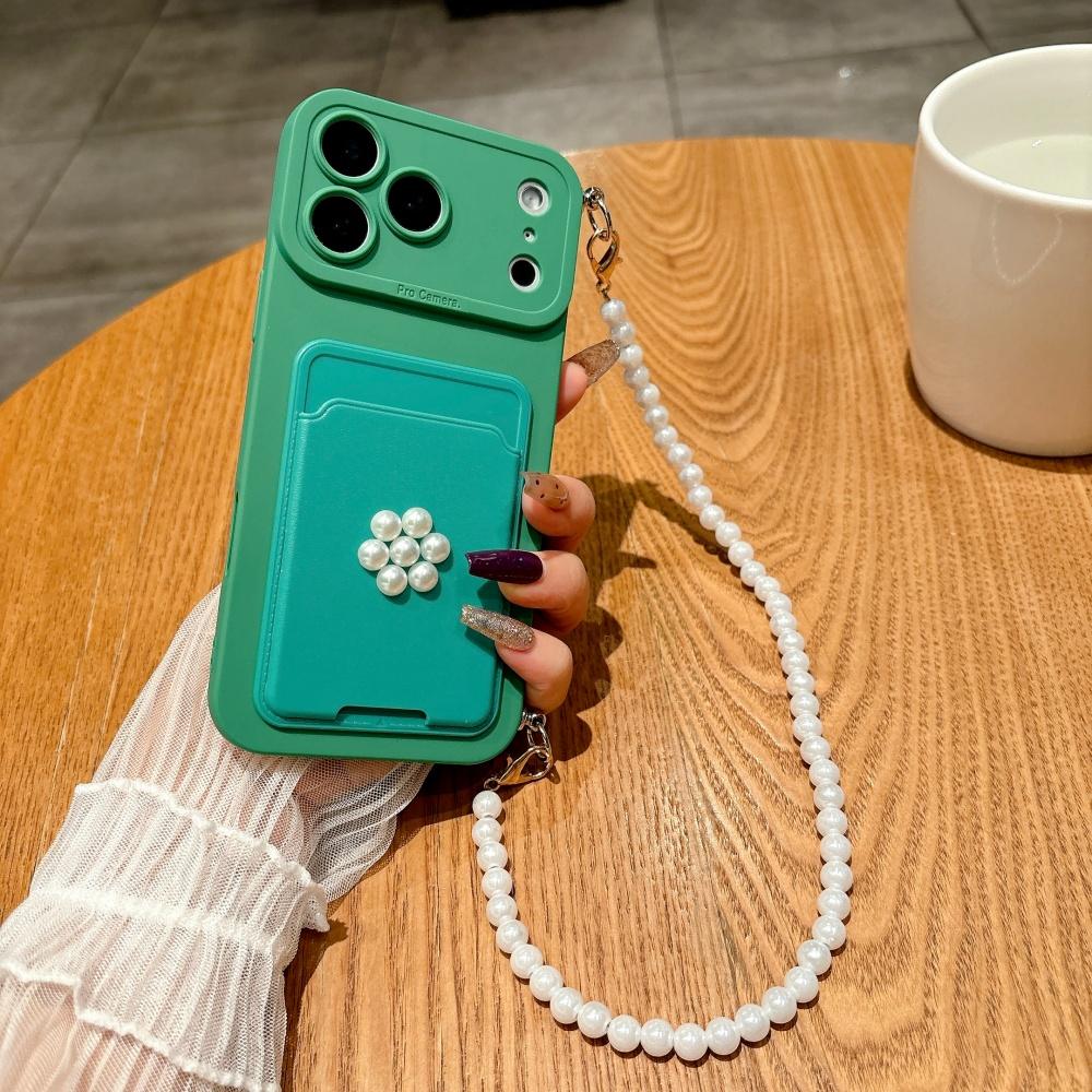 

For iPhone 17 16 15 14 13 12 11 Pro Max Xs Case Busniess Card Bag Pearl Bracelet Lanyard Shockproof Soft Silicon Men Women Cover iPhone17 Pro Max
