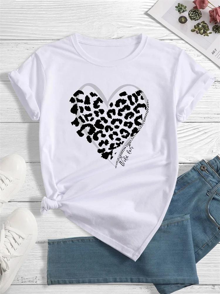 Women's Fashion Leopard Print Lip Print Summer Casual Short-Sleeve T-Shirt Summer Streetwear Graphic Tshirts Personality Y2K Top