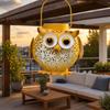 DYS Metal Owl Solar Light, Outdoor Lantern, Waterproof Powered Garden Hanging Floral Lantern for Patio Yard Porch
