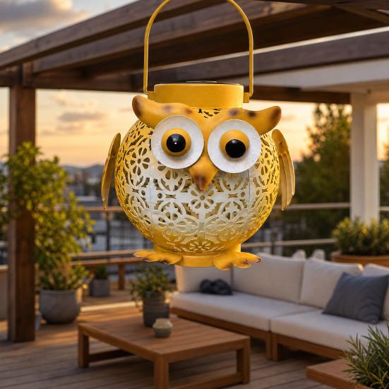 DYS Metal Owl Solar Light, Outdoor Lantern, Waterproof Powered Garden Hanging Floral Lantern for Patio Yard Porch